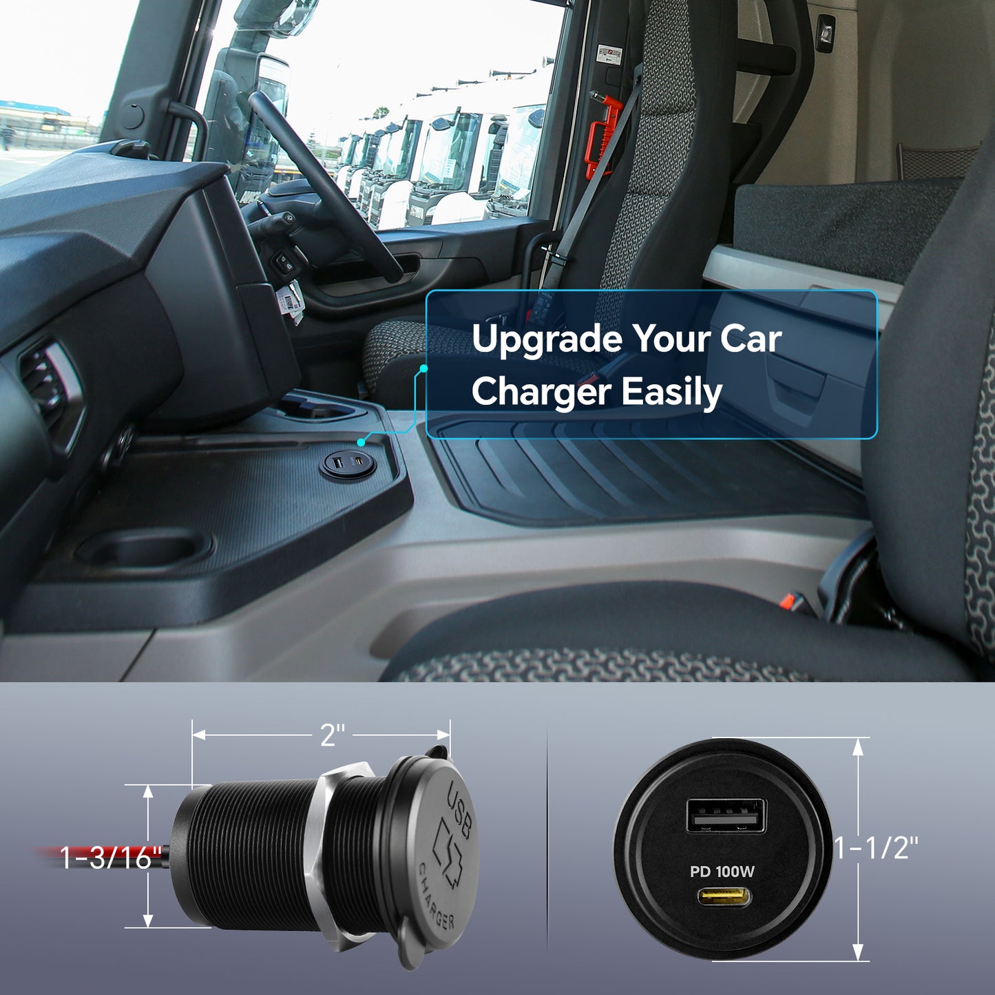 118W 12V USB Socket Aluminum Outlet, 100W PD3.0 USB-C & 18W QC3.0 USB-A