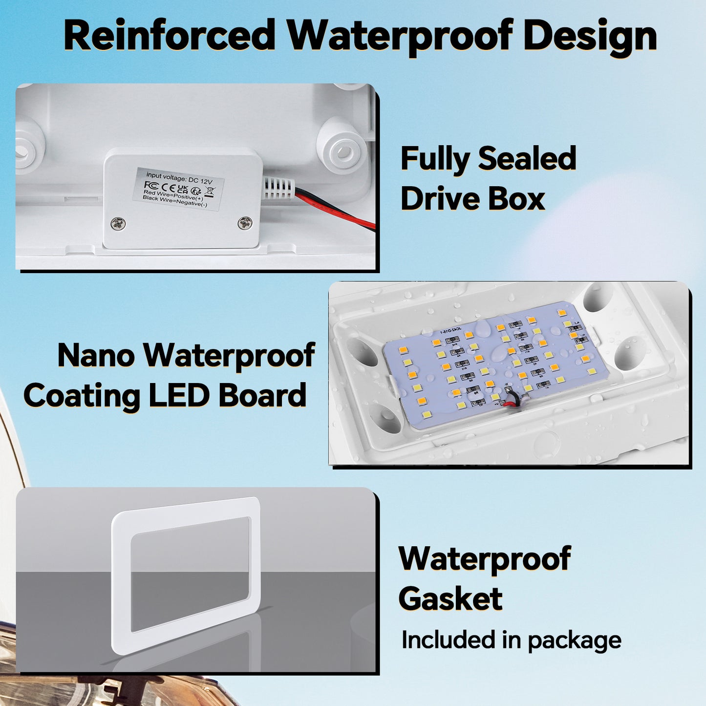 Porch Light LED Dual Color(White/Amber) Switchable 12V, No Switch Exterior Utility Replacement Light for RV Trailer Camper Motorhome, 410 Lumen IP66 Waterproof, White