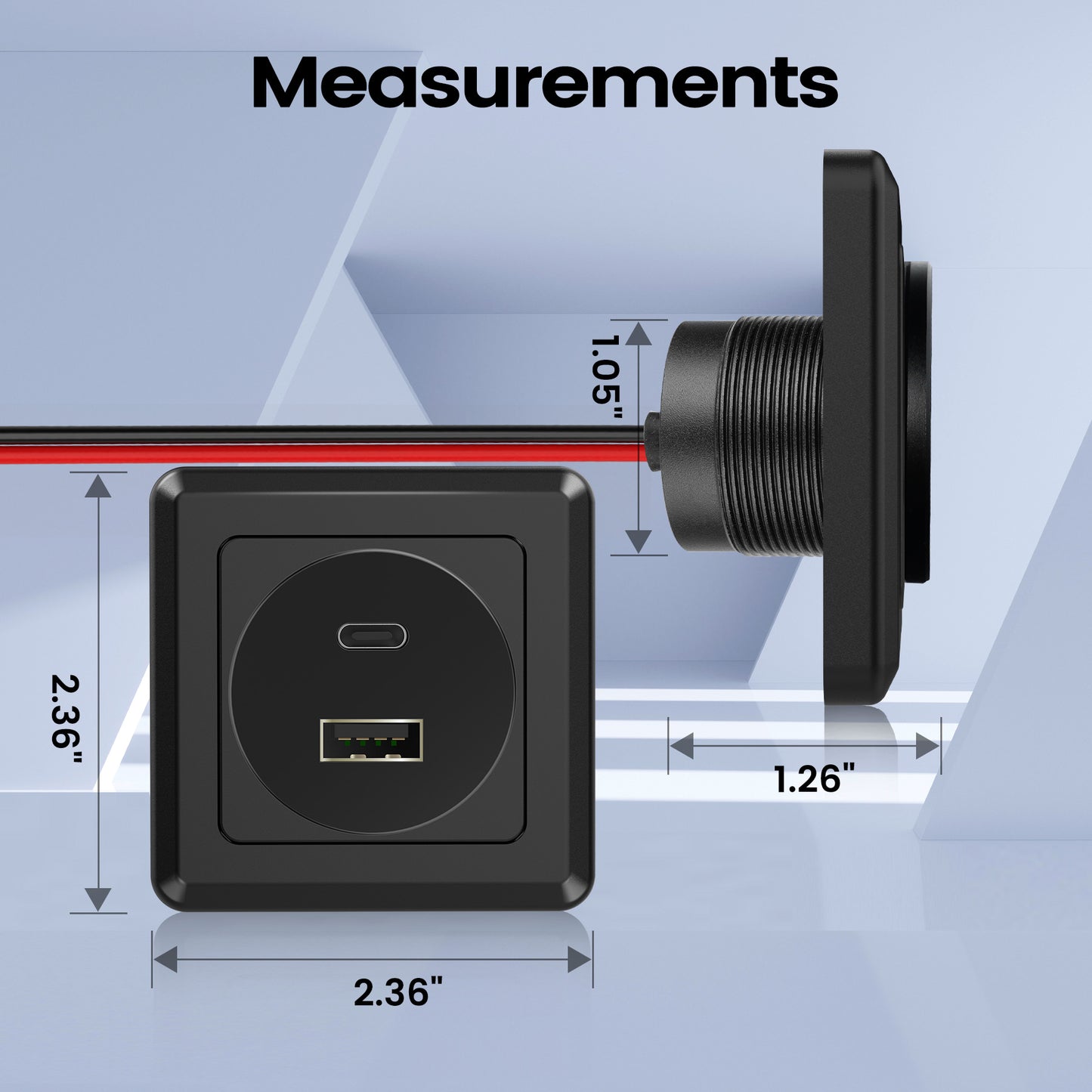 RV USB Outlet 12V Wall Mount,PD3.0 24W & QC3.0 18W 12V Aluminum with Black Faceplate