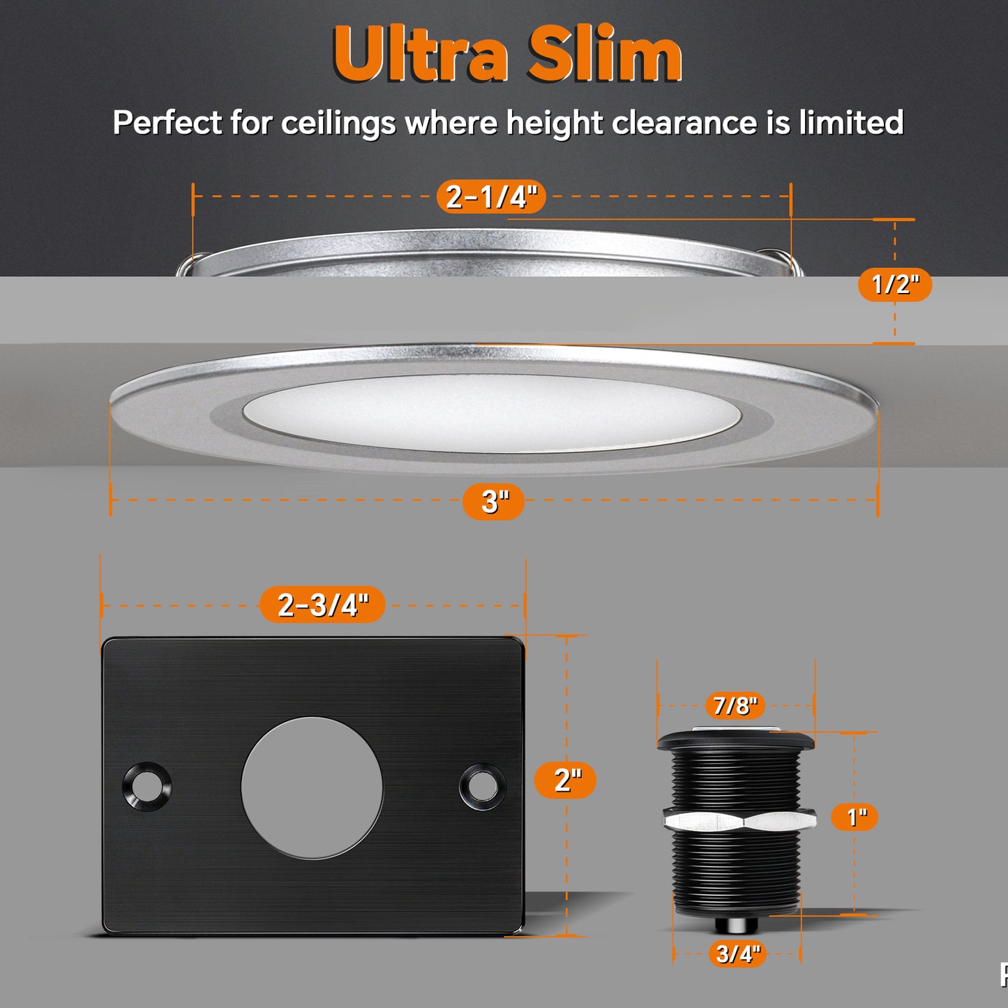 RV 3” Recessed Puck Light Kit, 12V Bi-color LED Downlight Full Aluminum for Boat Camper Van Trailer Motorhome, 3W CRI90+ Dual Color (12V Dimmer included)