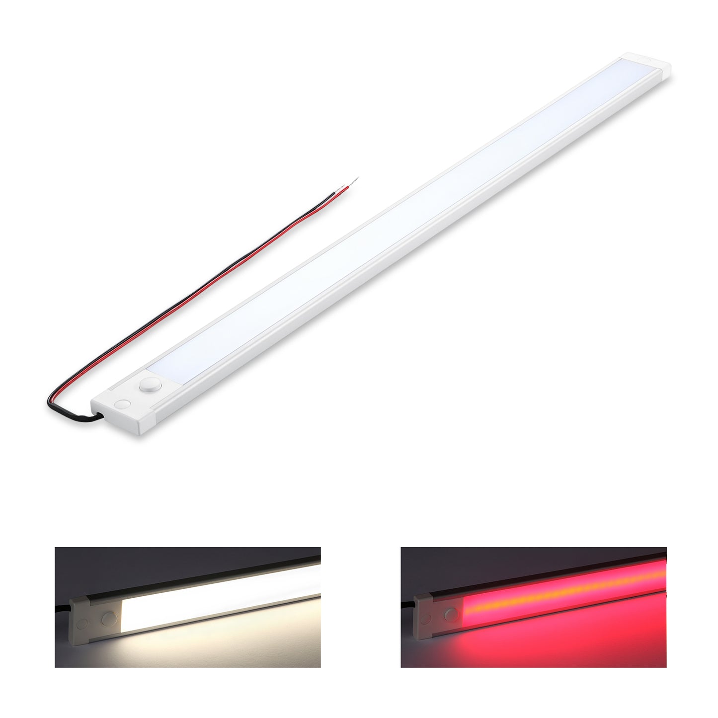 12V RV Boat Dimmable Under Cabinet LED Lighting Linear Light Bar with Integral Dimming Switch & Red Light, Screw Mount CRI90+ 20 Inches