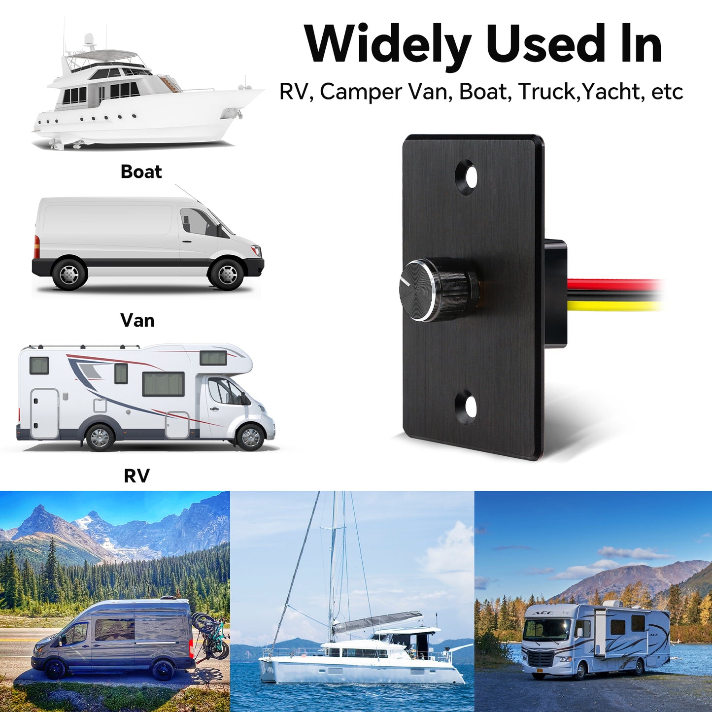 12V Dimmer Switch, 6A RV Light High-side PWM Dimmer, Perfect for Caravan Van Boat Truck Cars Strip Light and 12V LED Light Fixture, Rotary Dimming