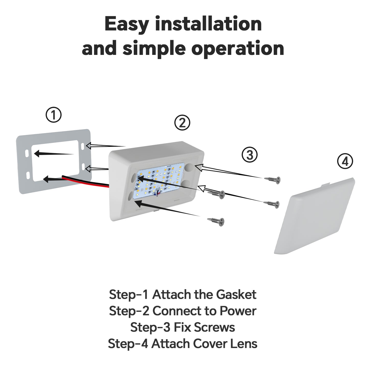 12V RV Exterior Porch Light with 3 Lighting Modes (1800K, 6500K, Red) - On/Off Switch, IP65 for Boat Truck Motorhome & 5th Wheels