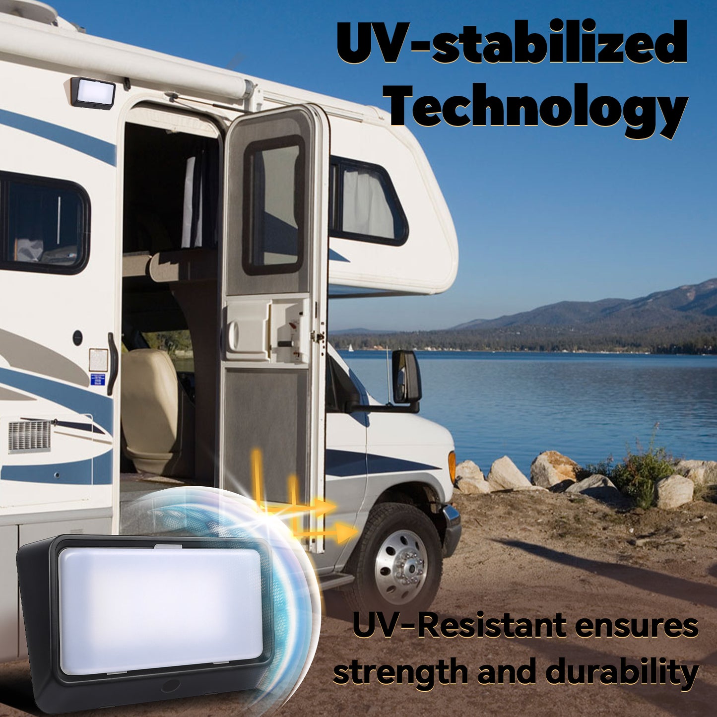 RV Porch Light LED Dual Color(White/Amber) Switchable 12V, No Switch Exterior Utility Replacement Light for RV Trailer Camper Motorhome, 410 Lumen IP66 Waterproof, Black