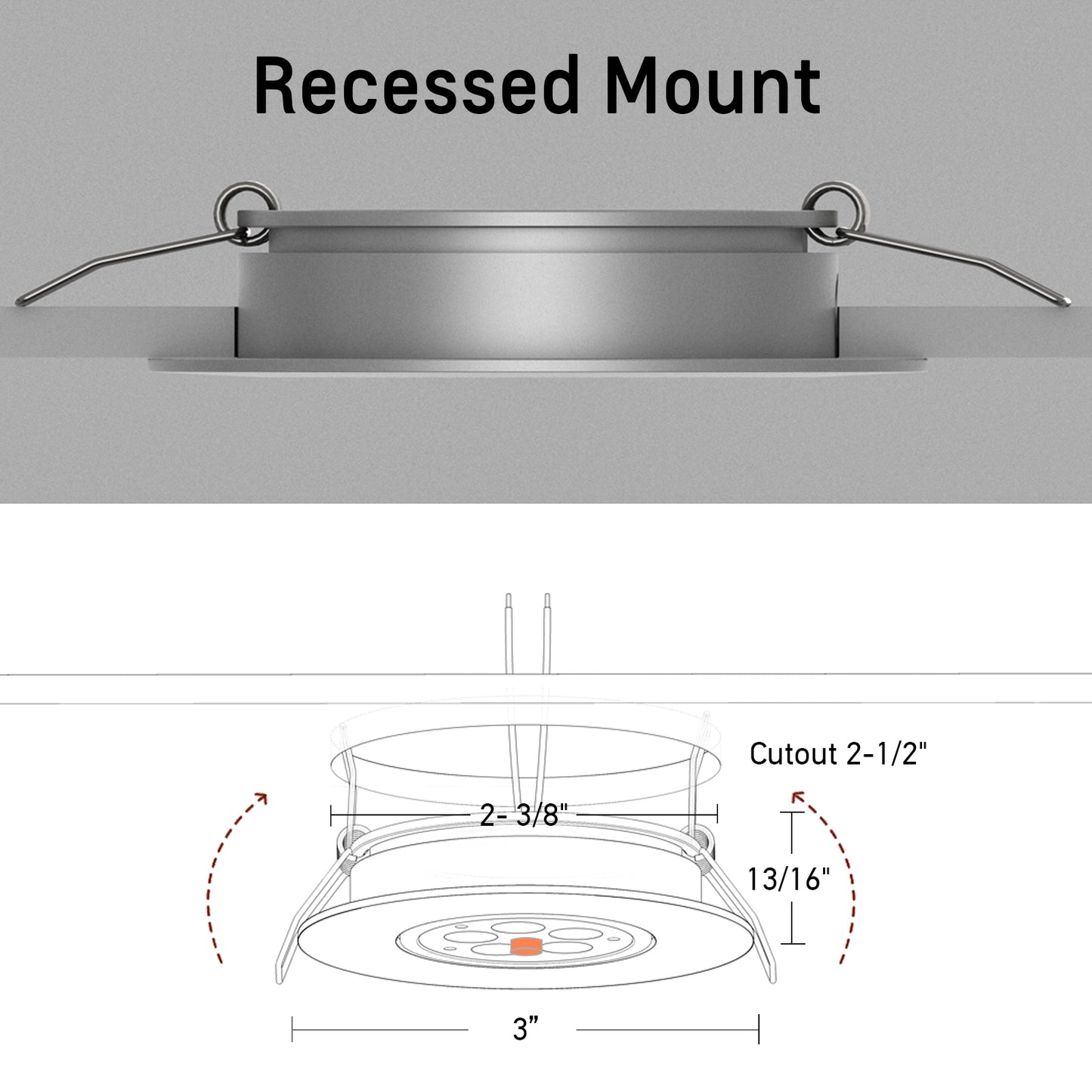 Swivel RV Light Recessed Puck Light 12V LED RV Interior Light, 36° Beam Angle Vertical 70° Adjustment,Full Aluminum Downlights,3 Inch Inbuilt Dimmer Switch & Red Nightlight, Silver