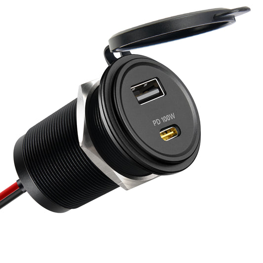 118W 12V USB Socket Aluminum Outlet, 100W PD3.0 USB-C & 18W QC3.0 USB-A