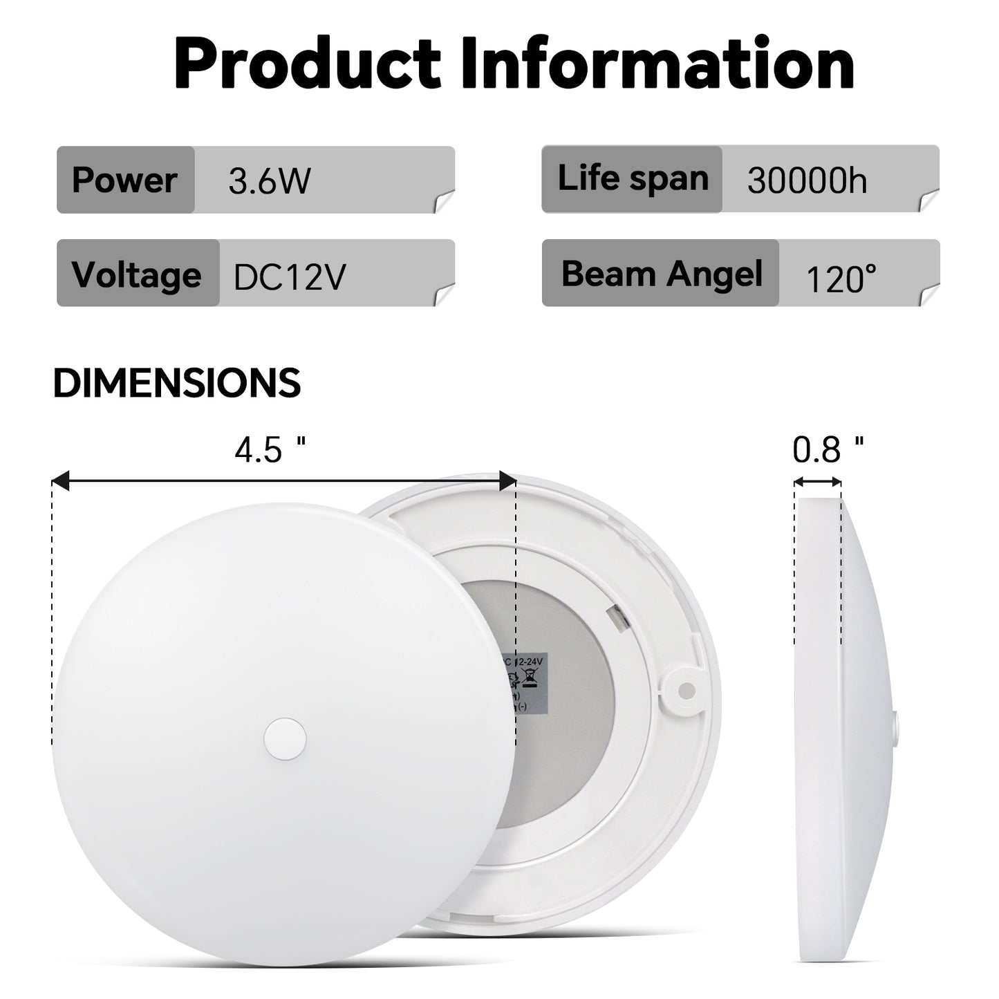 12V Dimmable LED Ceiling Puck Light, RV Boat Dome Light with Push On Off Dimming Switch, Surface Mount