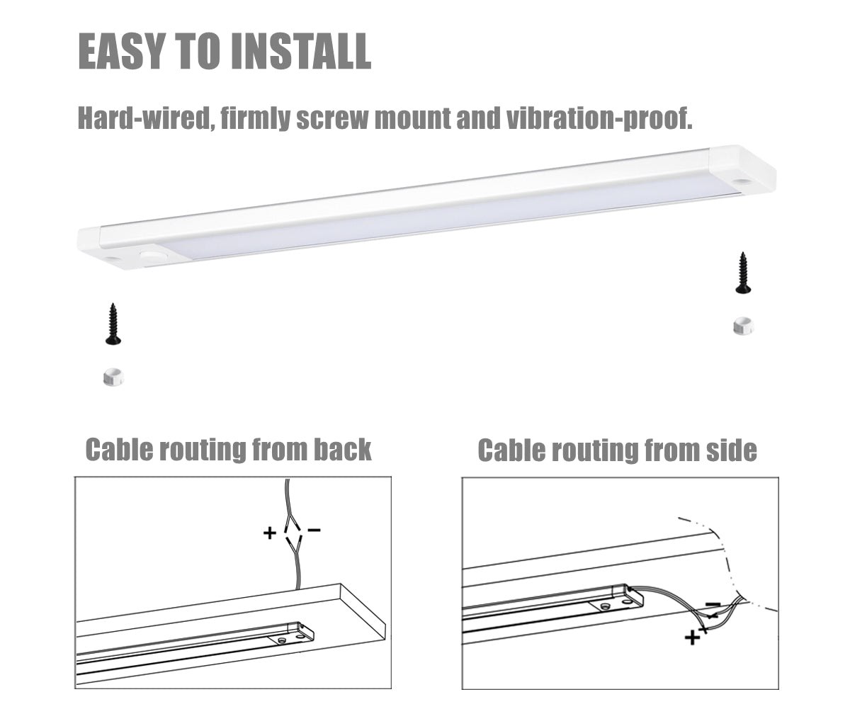 12V RV Boat Dimmable Under Cabinet LED Lighting Linear Light Bar with Integral Dimming Switch & Red Light, Screw Mount CRI90+ 20 Inches