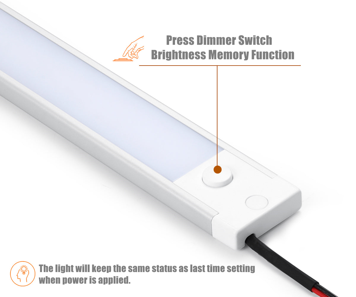 12V RV Boat Dimmable Under Cabinet LED Lighting Linear Light Bar with Integral Dimming Switch & Red Light, Screw Mount CRI90+ 20 Inches