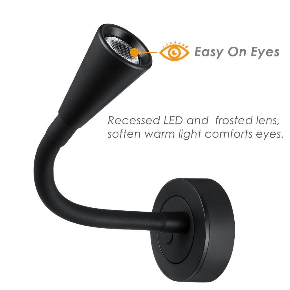 12V LED Reading Light RV Dimmable Built in USB Charger Flexible Goosneck Light Boat Interior Lighting
