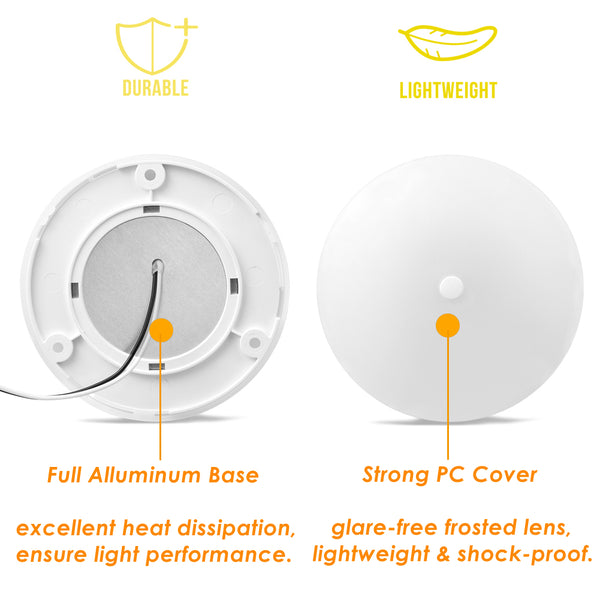 12V Dimmable LED Puck Light, RV Boat Ceiling Dome Light with Push On Off Dimming Switch, Surface Mount Downlight for Motorhome Trailer Interior Lighting
