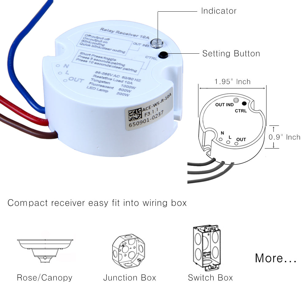 Acegoo Wireless Lights Switch Kit Self Powered Battery Free Transmit