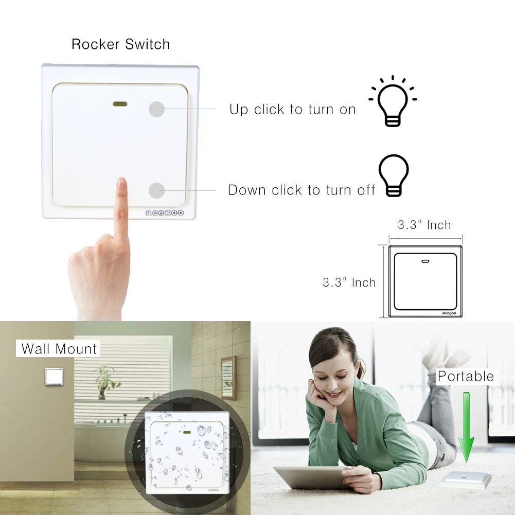 Zoiinet Remote Control Outlet Plug Switch, Buckle Design & Removable  Wireless Light Switch, No Wiring No WiFi, 300 ft, 15A/1500W, Programmable,  for Household Appliances 